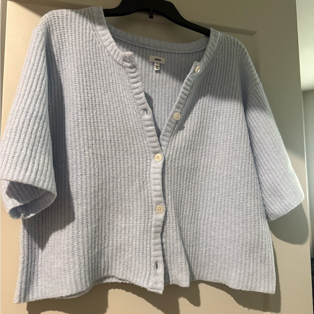 Aerie Soft Blue Ribbed Cardigan